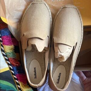 Soludos Beige Women’s Espadrille Smoking Flats